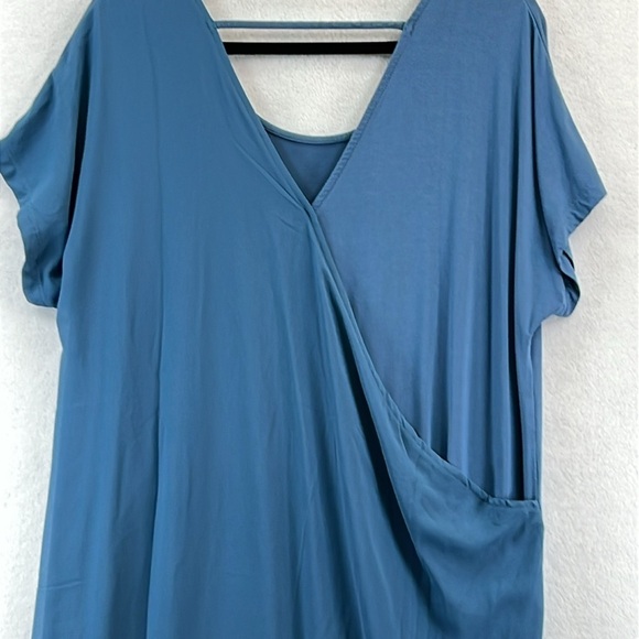 H by Halston Midi Dress Sz M Blue Rayon Stylish Back Detail and Drape Overlay - Picture 6 of 9